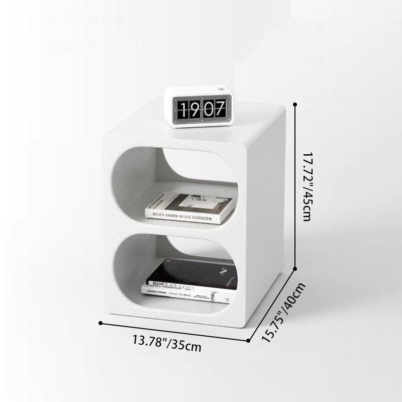 Moderner minimalistischer, abgerundeter, schmaler weißer Nachttisch aus MDF mit offenem Regal, 3-stufig, für das Schlafzimmer 