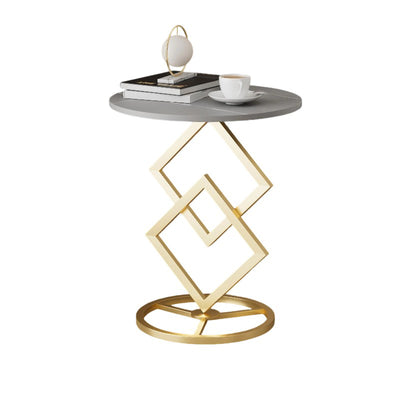 Modern Minimalist Round Stone Slab Wrought Iron End Table 1-Tier For Living Room