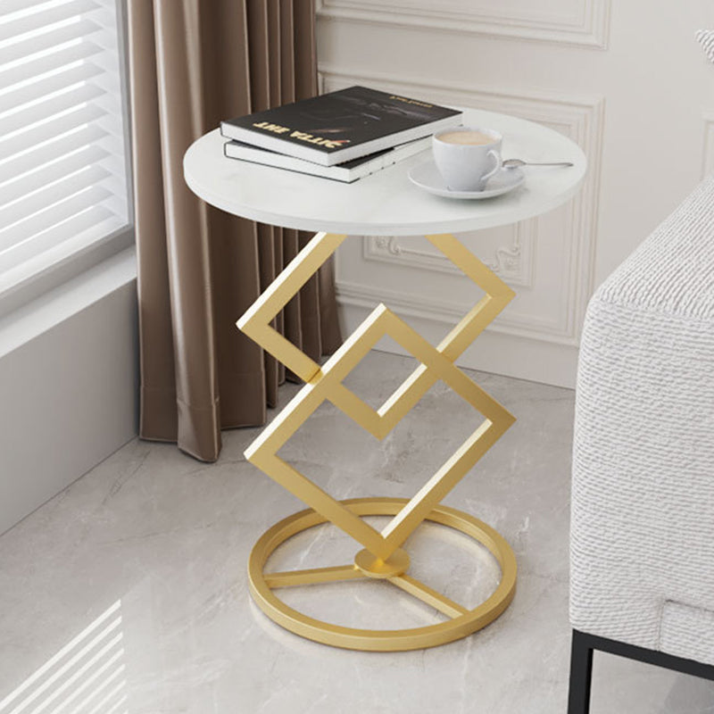 Modern Minimalist Round Stone Slab Wrought Iron End Table 1-Tier For Living Room