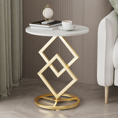 Modern Minimalist Round Stone Slab Wrought Iron End Table 1-Tier For Living Room