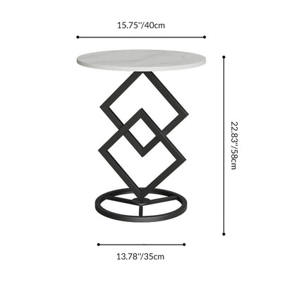 Modern Minimalist Round Stone Slab Wrought Iron End Table 1-Tier For Living Room