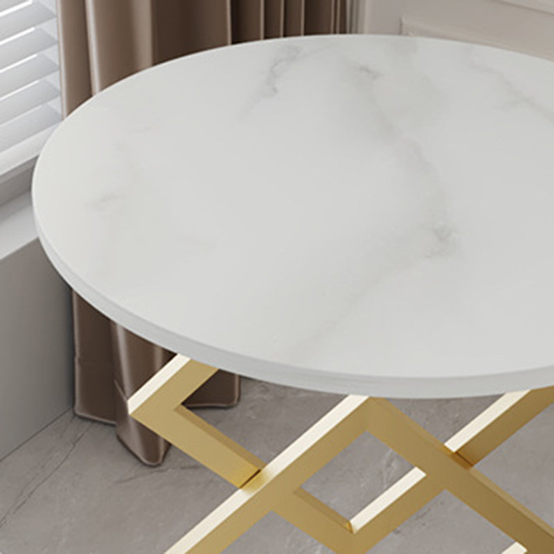 Modern Minimalist Round Stone Slab Wrought Iron End Table 1-Tier For Living Room