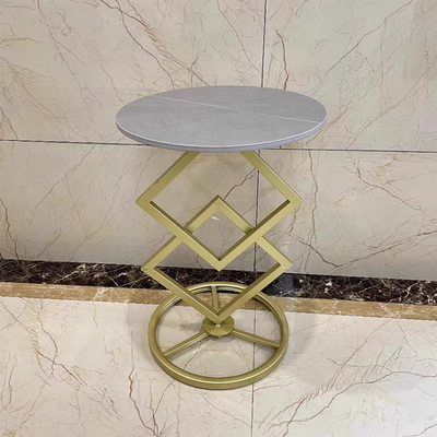 Modern Minimalist Round Stone Slab Wrought Iron End Table 1-Tier For Living Room