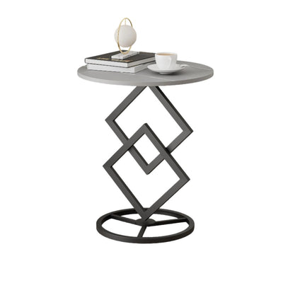 Modern Minimalist Round Stone Slab Wrought Iron End Table 1-Tier For Living Room