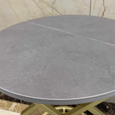 Modern Minimalist Round Stone Slab Wrought Iron End Table 1-Tier For Living Room