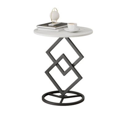 Modern Minimalist Round Stone Slab Wrought Iron End Table 1-Tier For Living Room