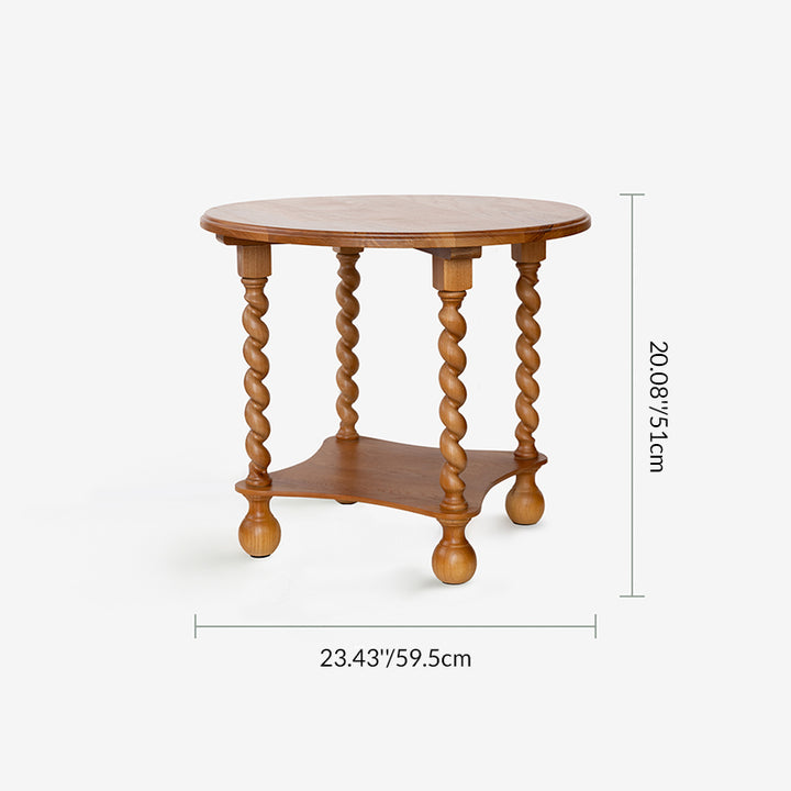 Traditioneller runder Beistelltisch im französischen Stil aus Massivholz & Sperrholz in Vintage-Braun, 2 Ebenen, für kleine Räume, fürs Wohnzimmer 
