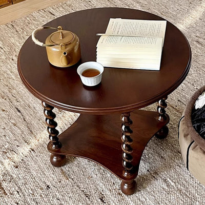 Modern Mid-Century Round Solid Wood Coffee Table 2-Tier For Living Room