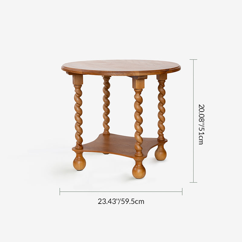 Modern Mid-Century Round Solid Wood Coffee Table 2-Tier For Living Room