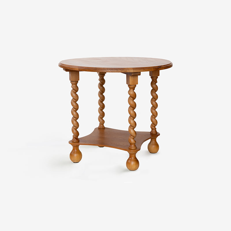 Modern Mid-Century Round Solid Wood Coffee Table 2-Tier For Living Room