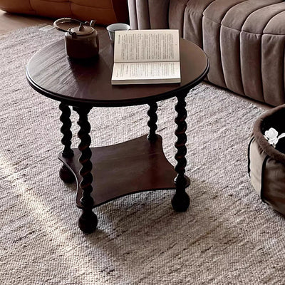 Modern Mid-Century Round Solid Wood Coffee Table 2-Tier For Living Room