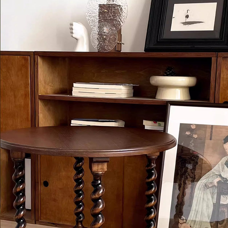Modern Mid-Century Round Solid Wood Coffee Table 2-Tier For Living Room