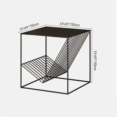 Modern Minimalist Square Line Design Wrought Iron End Table 1-Storage For Living Room
