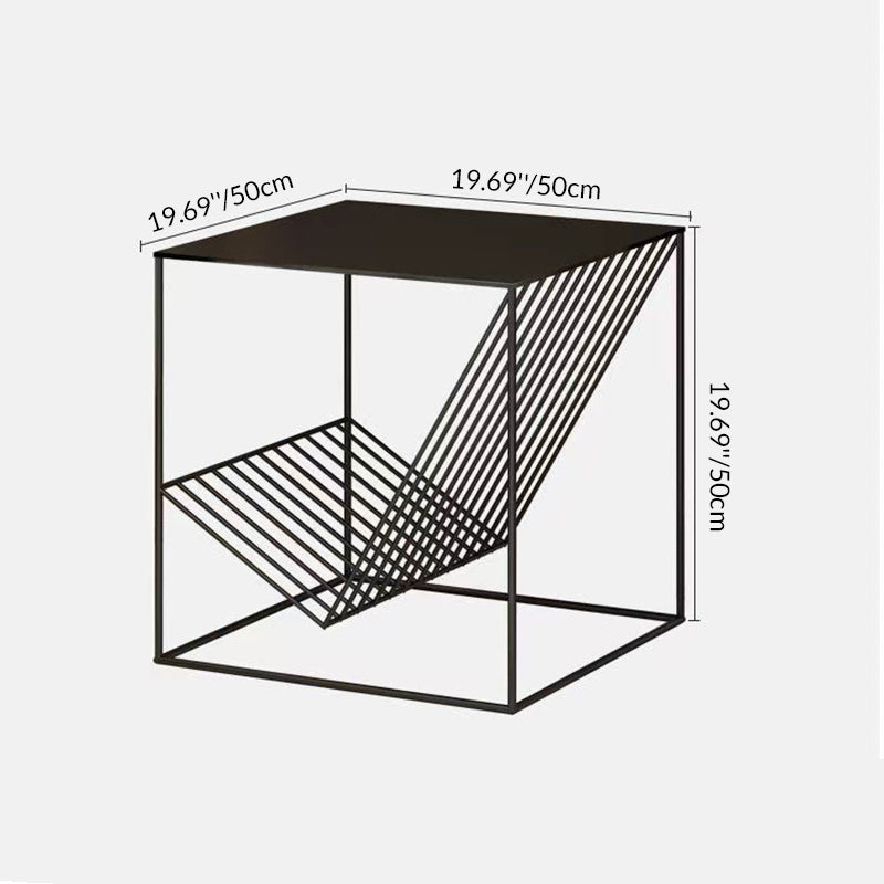 Modern Minimalist Square Line Design Wrought Iron End Table 1-Storage For Living Room