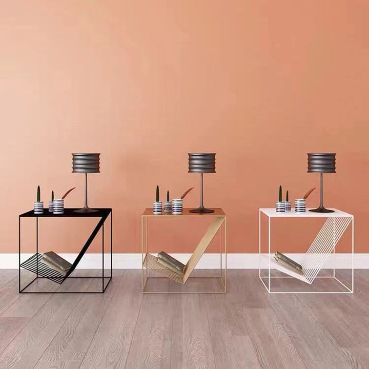 Modern Minimalist Square Line Design Wrought Iron End Table 1-Storage For Living Room