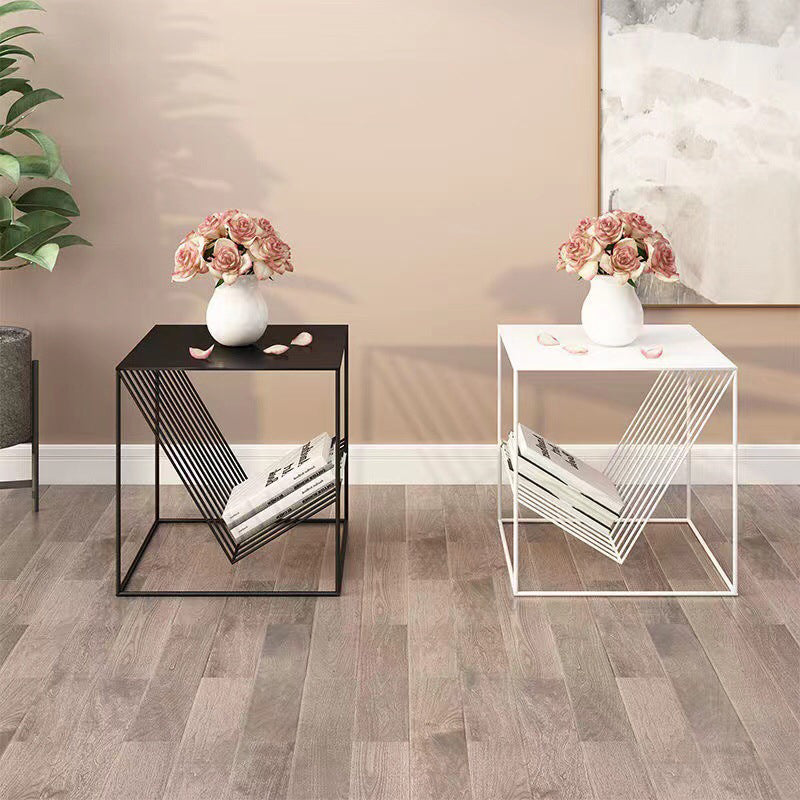 Modern Minimalist Square Line Design Wrought Iron End Table 1-Storage For Living Room