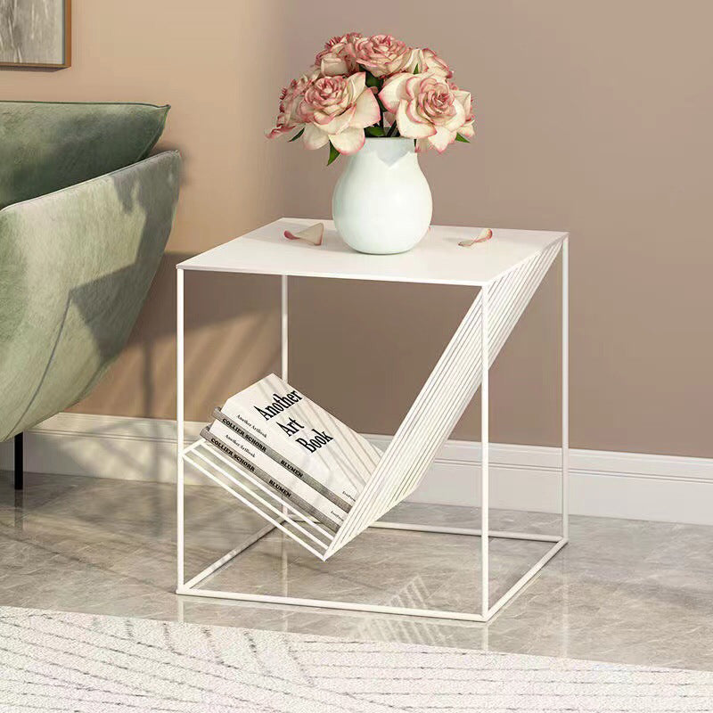 Modern Minimalist Square Line Design Wrought Iron End Table 1-Storage For Living Room