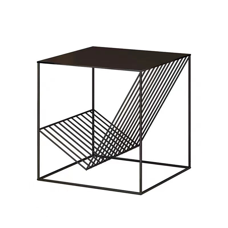 Modern Minimalist Square Line Design Wrought Iron End Table 1-Storage For Living Room