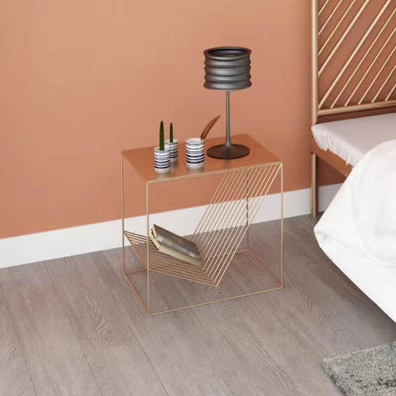 Modern Minimalist Square Line Design Wrought Iron End Table 1-Storage For Living Room