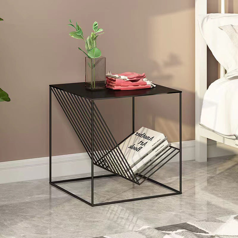 Modern Minimalist Square Line Design Wrought Iron End Table 1-Storage For Living Room