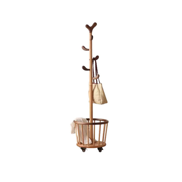 Modern Minimalist Tree Bud Heart Design Solid Wood Movable Hall Tree 1-Storage For Entryway &amp; Hallway