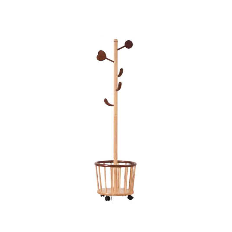 Modern Minimalist Tree Bud Heart Design Solid Wood Movable Hall Tree 1-Storage For Entryway & Hallway