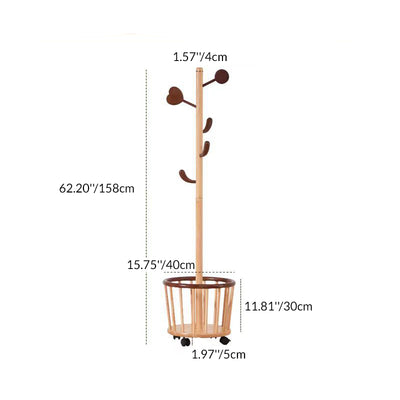 Modern Minimalist Tree Bud Heart Design Solid Wood Movable Hall Tree 1-Storage For Entryway & Hallway