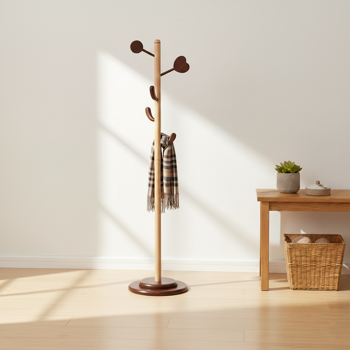 Design minimaliste moderne en forme de bourgeon de cœur d’arbre, porte-manteau en bois massif pour entrée et couloir 