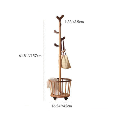 Modern Minimalist Tree Bud Heart Design Solid Wood Movable Hall Tree 1-Storage For Entryway & Hallway