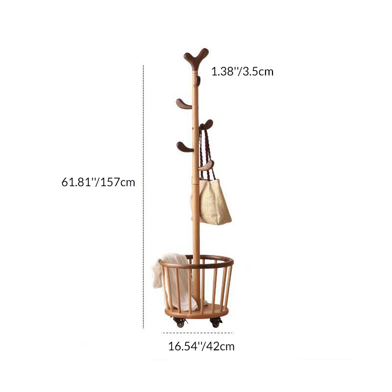 Modern Minimalist Tree Bud Heart Design Solid Wood Movable Hall Tree 1-Storage For Entryway & Hallway