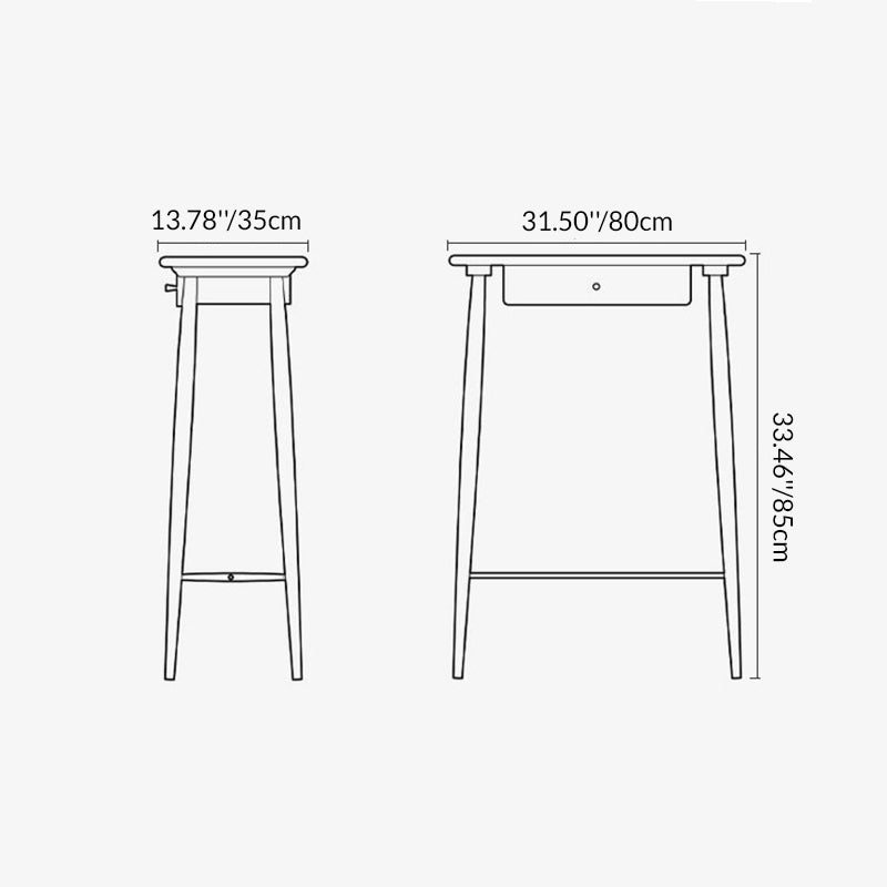 Traditional Japanese Rounded-Corner Rectangular Solid Wood Console Table 1/2-Drawer For Living Room & Entryway