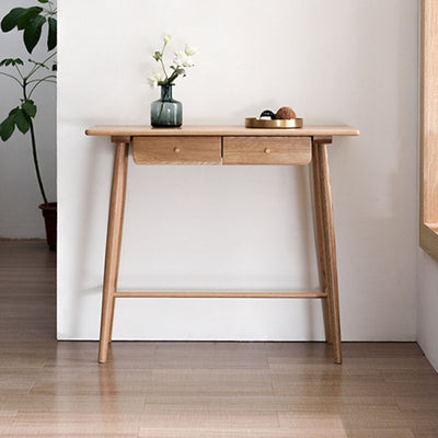 Traditional Japanese Rounded-Corner Rectangular Solid Wood Console Table 1/2-Drawer For Living Room & Entryway