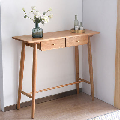 Traditional Japanese Rounded-Corner Rectangular Solid Wood Console Table 1/2-Drawer For Living Room & Entryway