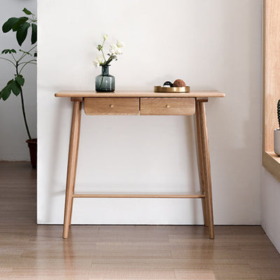 Traditional Japanese Rounded-Corner Rectangular Solid Wood Console Table 1/2-Drawer For Living Room & Entryway
