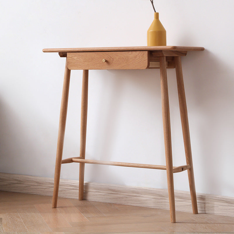 Traditional Japanese Rounded-Corner Rectangular Solid Wood Console Table 1/2-Drawer For Living Room & Entryway