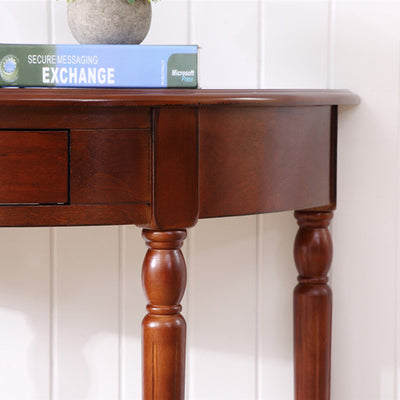 Traditional Chinese Semi-Circular Design Solid Wood MDF Console Table 1-Drawer For Living Room & Entryway