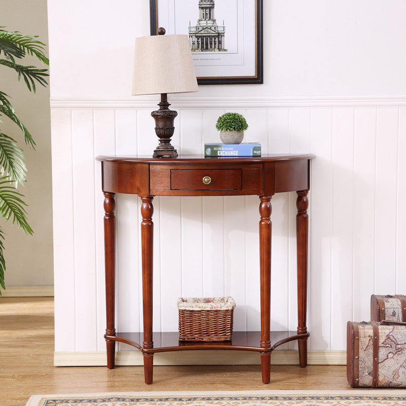 Traditional Chinese Semi-Circular Design Solid Wood MDF Console Table 1-Drawer For Living Room & Entryway