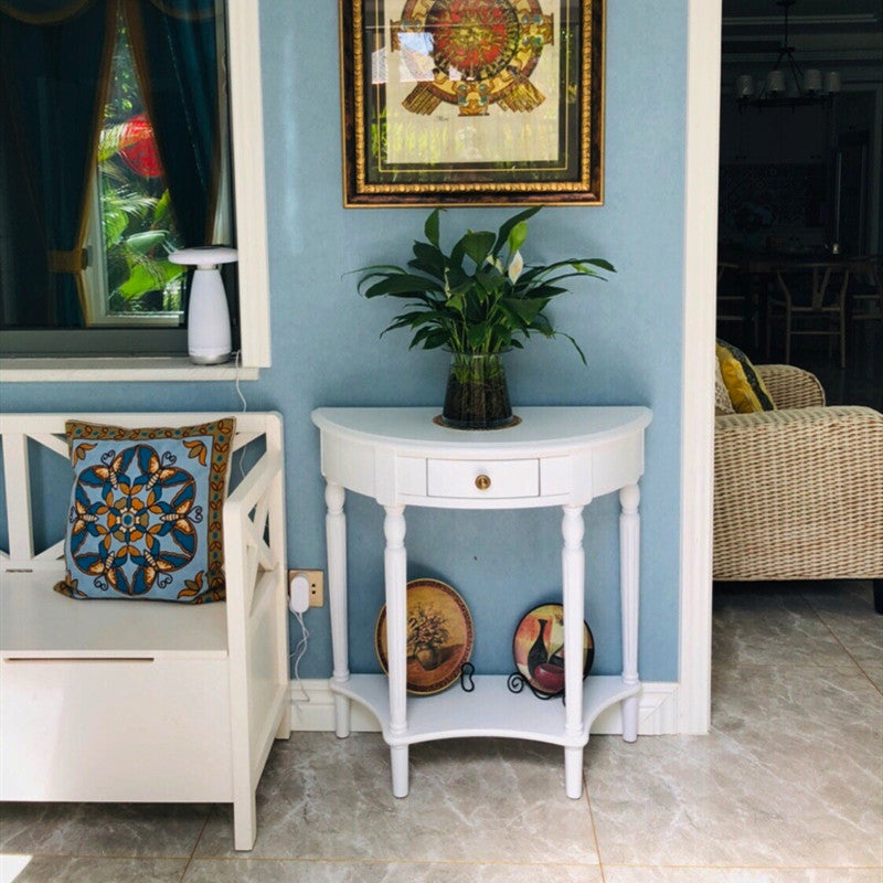 Traditional Chinese Semi-Circular Design Solid Wood MDF Console Table 1-Drawer For Living Room & Entryway
