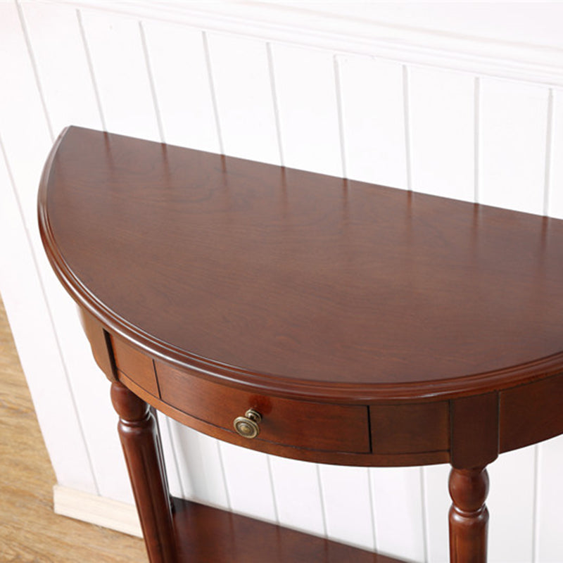 Traditional Chinese Semi-Circular Design Solid Wood MDF Console Table 1-Drawer For Living Room & Entryway