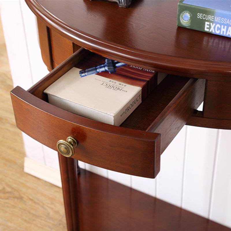 Traditional Chinese Semi-Circular Design Solid Wood MDF Console Table 1-Drawer For Living Room & Entryway