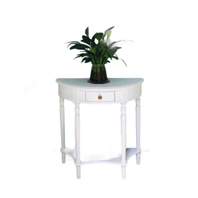 Traditional Chinese Semi-Circular Design Solid Wood MDF Console Table 1-Drawer For Living Room & Entryway