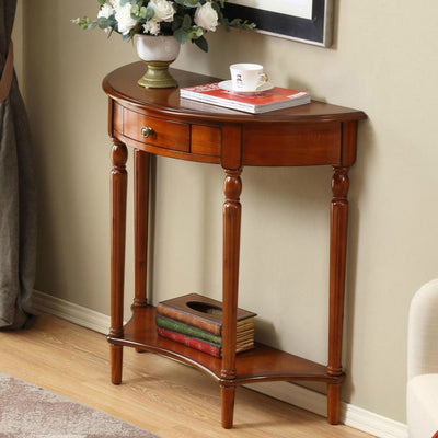 Traditional Chinese Semi-Circular Design Solid Wood MDF Console Table 1-Drawer For Living Room & Entryway