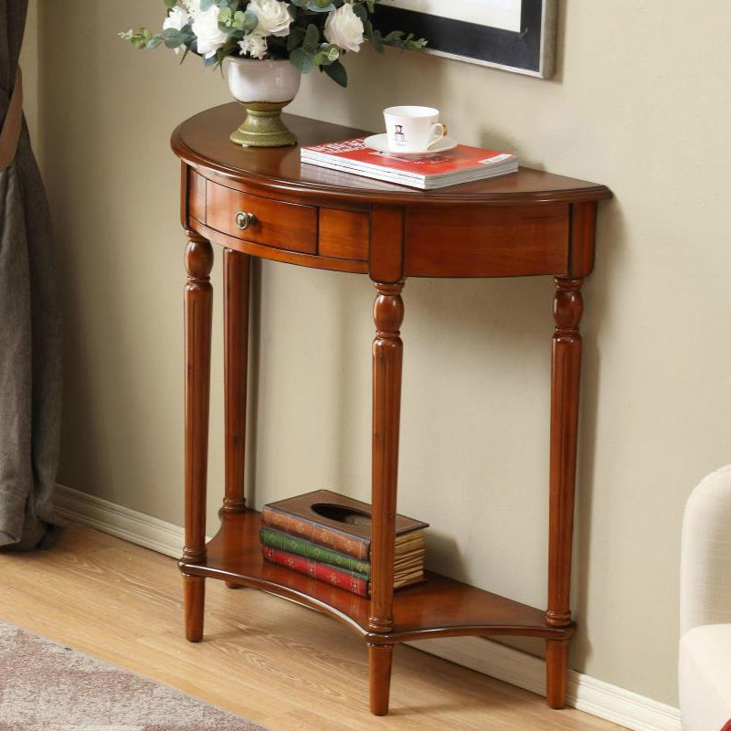 Traditional Chinese Semi-Circular Design Solid Wood MDF Console Table 1-Drawer For Living Room & Entryway