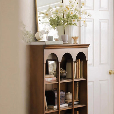 Traditional French Arched Rectangular Solid Wood Display Rack 5-Tier For Living Room