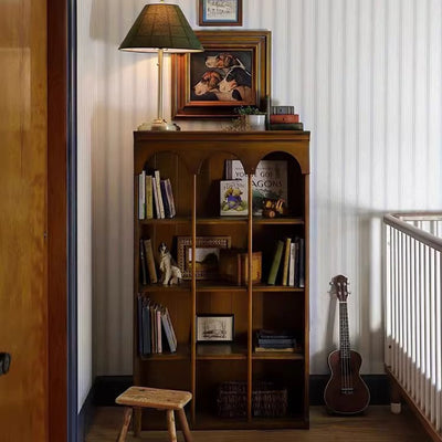 Traditional French Arched Rectangular Solid Wood Display Rack 5-Tier For Living Room