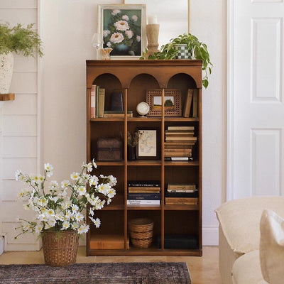 Traditional French Arched Rectangular Solid Wood Display Rack 5-Tier For Living Room