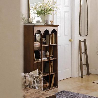 Traditional French Arched Rectangular Solid Wood Display Rack 5-Tier For Living Room