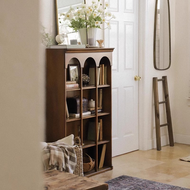 Traditional French Arched Rectangular Solid Wood Display Rack 5-Tier For Living Room