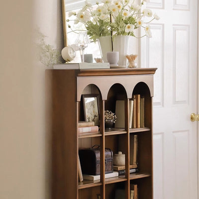 Traditional French Arched Rectangular Solid Wood Display Rack 5-Tier For Living Room