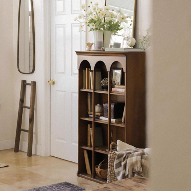 Traditional French Arched Rectangular Solid Wood Display Rack 5-Tier For Living Room